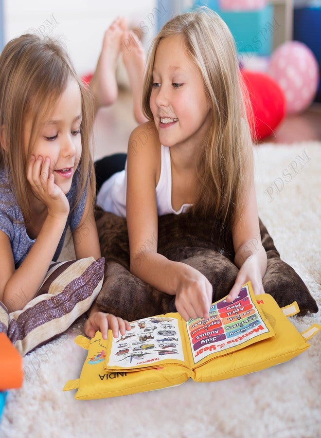 PDSPM Learning Cushion Pillow Book For Kids With 2 Languages Learn - English And Hindi, Activity Play, Soft Cloth Book Baby Pillow Toys,(Cushion Gold),1 Count - Image 5